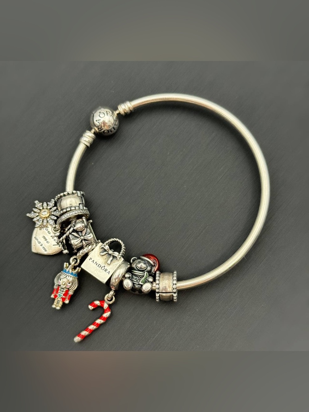 Jewelry Pandora 925 sterling silver gold  7.5” charm bracelet with 8 charms